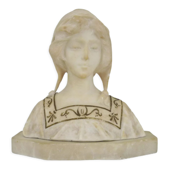 Sculpture Adolfo Cipriani (1880-1930) buste femme albâtre marbre