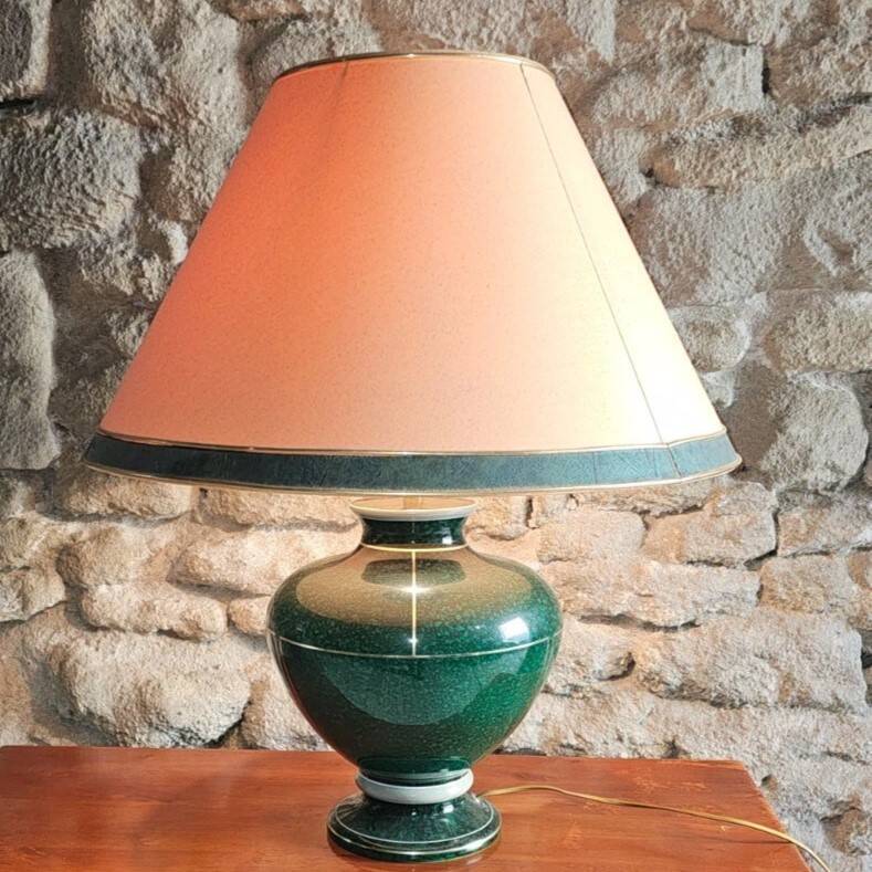 Grande lampe signée L. Drummer – céramique verte effet marbre