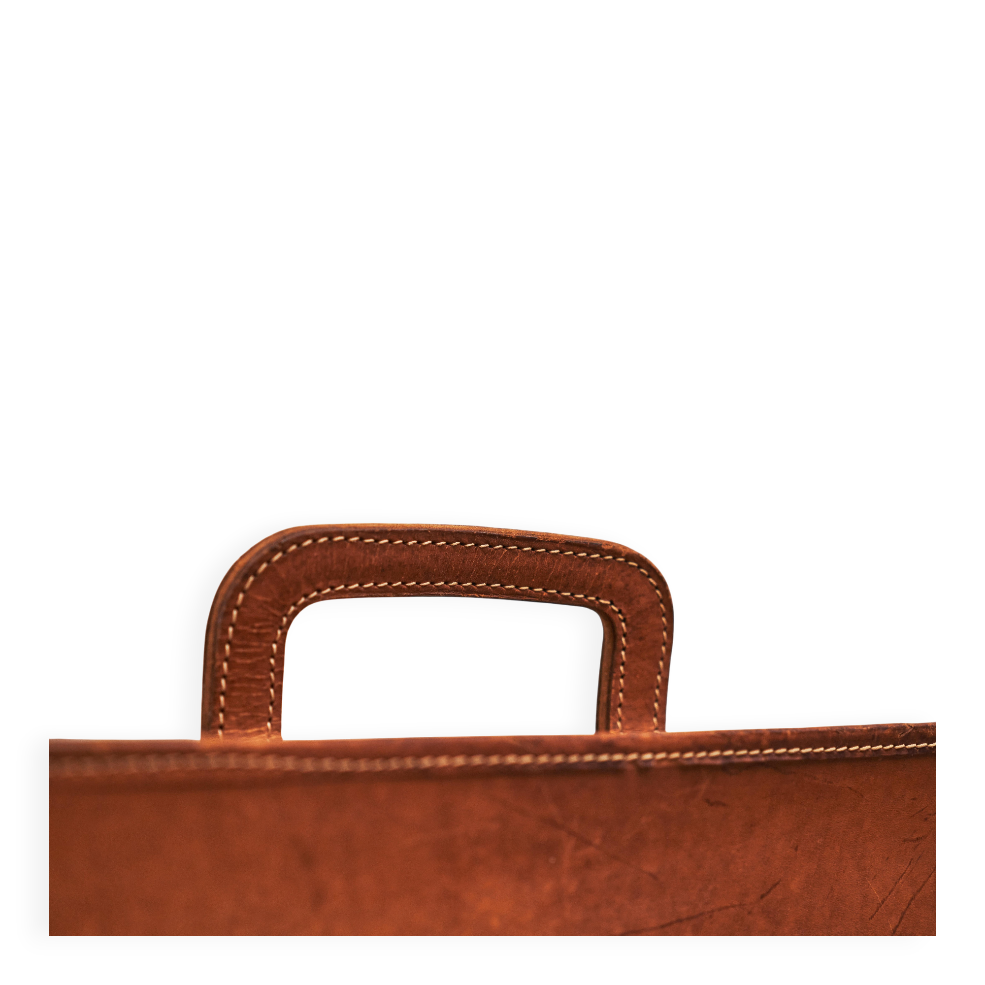 Trompe-l'Oeil magazine rack 'Actentasche' in patinated leather and canvas