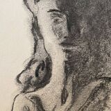 Signed charcoal painting female portrait “in the shadow“