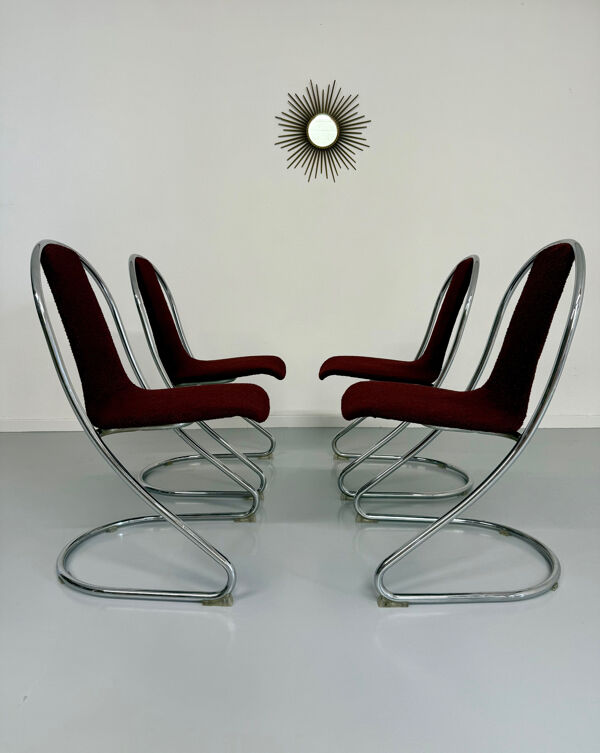 Lot 4 chaises tubulaires design italien design 70 vintage Cantilever