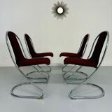Set of 4 tubular chairs, Italian design, 70s vintage, Cantilever