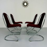 Set of 4 tubular chairs, Italian design, 70s vintage, Cantilever