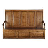 Banc de hall en chêne anglais antique du début du 19e siècle avec espace de rangement.