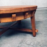 Brutalist Handcrafted Oak Coffee Table, Netherlands, 1950s