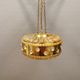 Ceiling-hanging lamp in glass with prisms and metal details