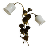 Floral wall light with 2 bulbs in brass and opaline, – 1950s/60s