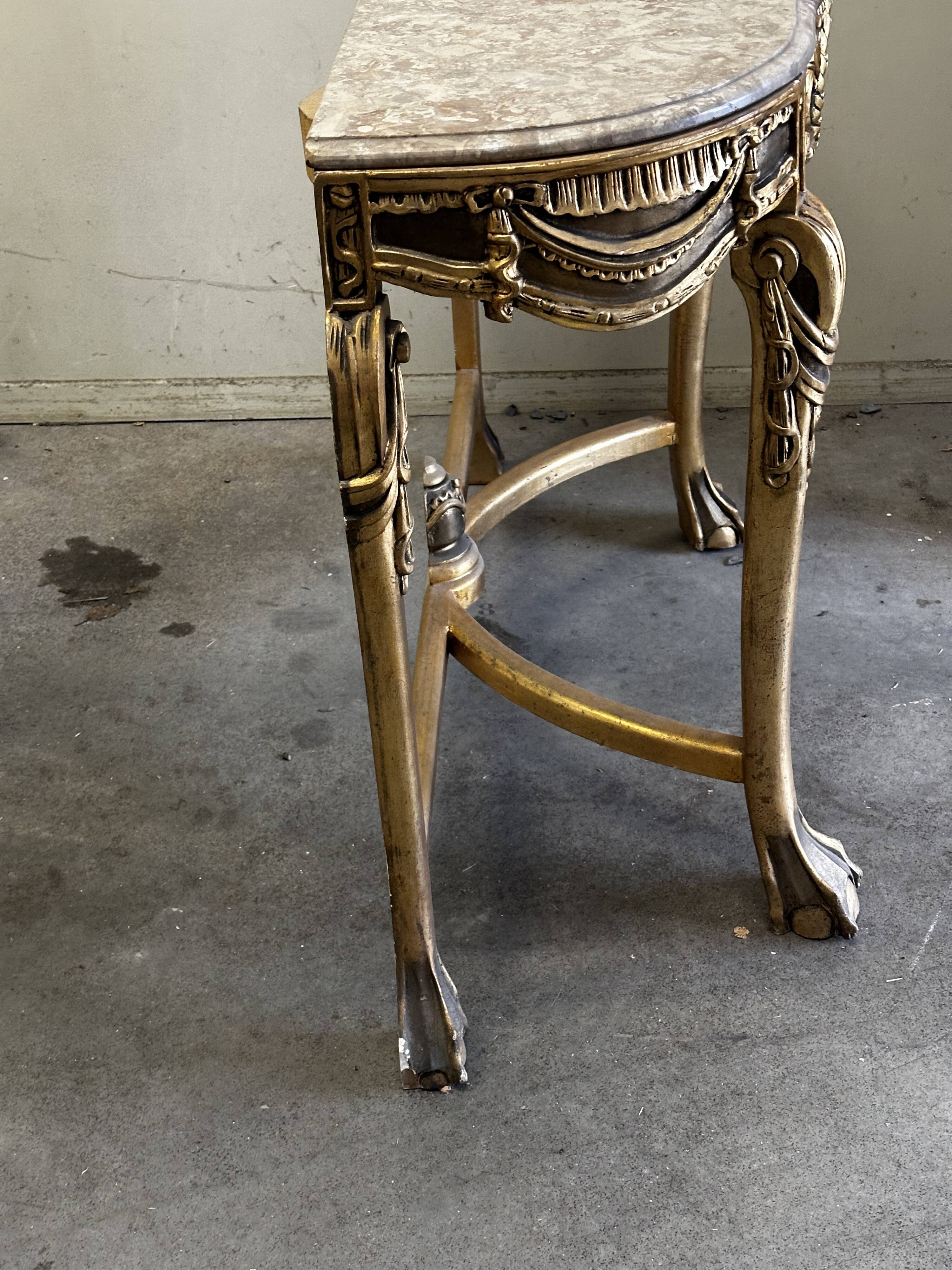 Hollywood Regency Console - Gilded Wood and Marble