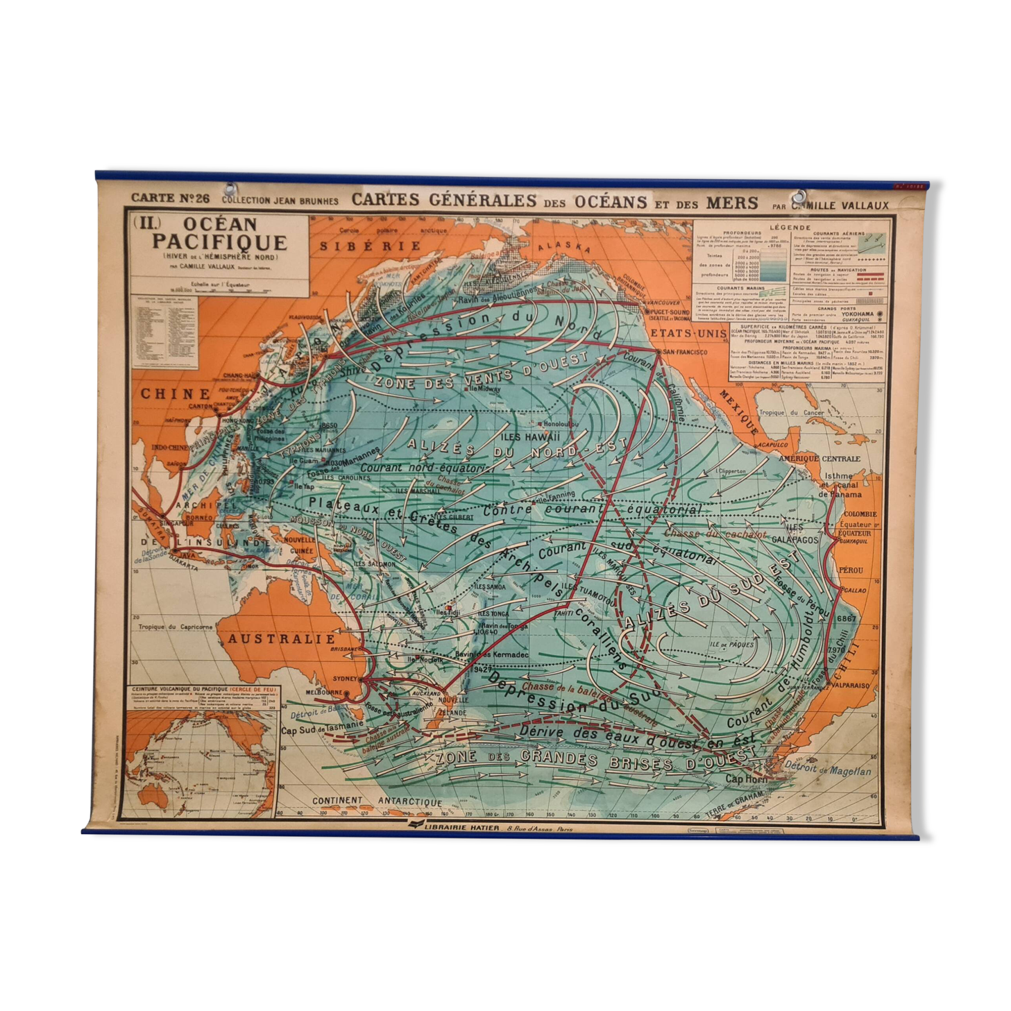 Large vintage school wall map – Pacific Ocean