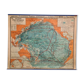 Large vintage school wall map – Pacific Ocean