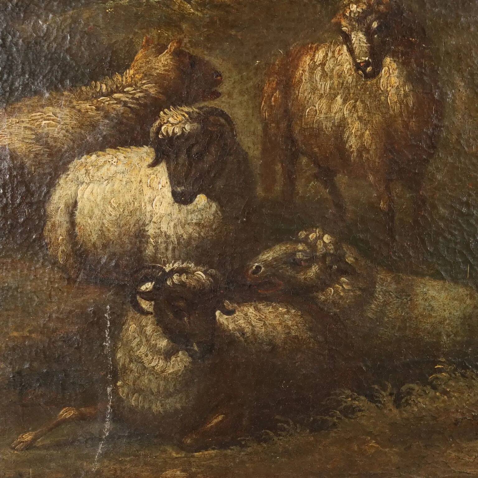 Landscape with shepherd and sheep, oil on canvas, 18th century.