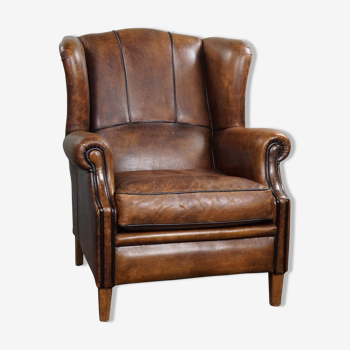 Sheepskin leather wing chair