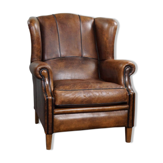 Sheepskin leather wing chair