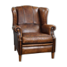 Sheepskin leather wing chair