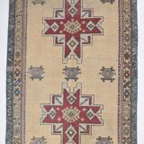 Persian Burgundy & Sand Beige Oriental Vintage Rug, 140x211Cm