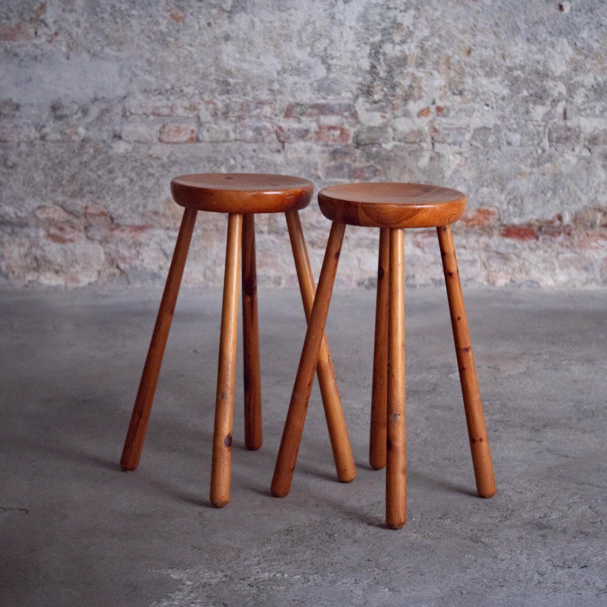Pair of beech counter stools, 1960