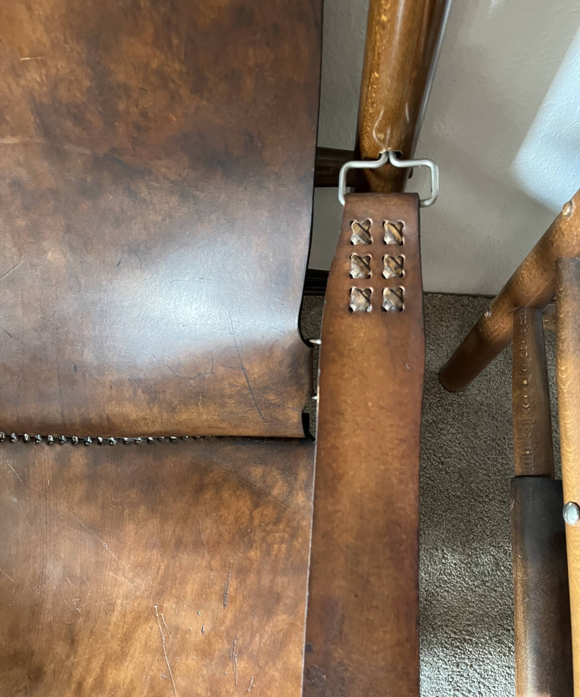 Buffalo Leather Safari Armchair in Pair, Solid Oak Frame, Vintage Style, 19