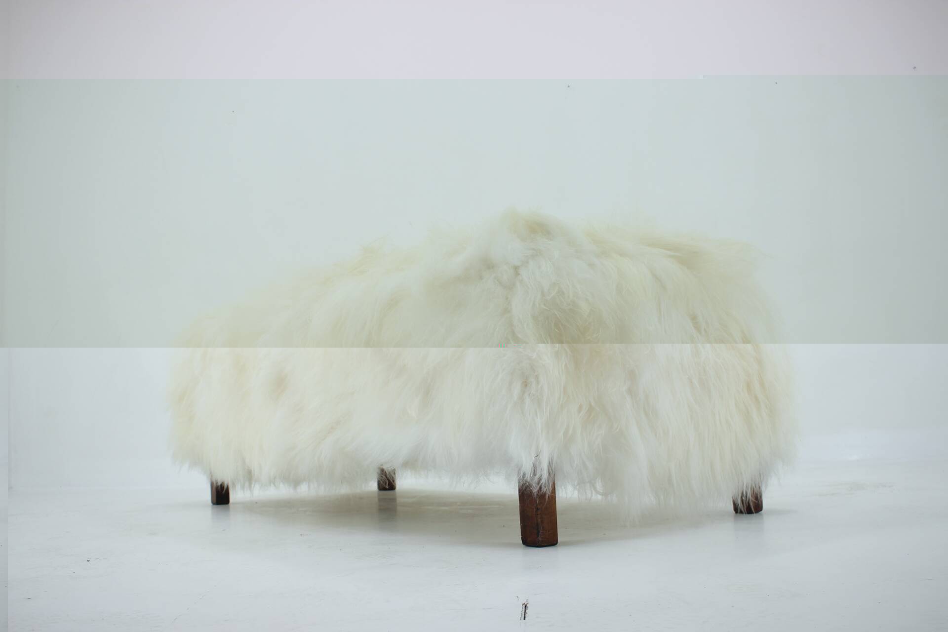 1930s Extraordinary Art Deco Ottoman in Sheepskin Upholstery, Czechoslovakia