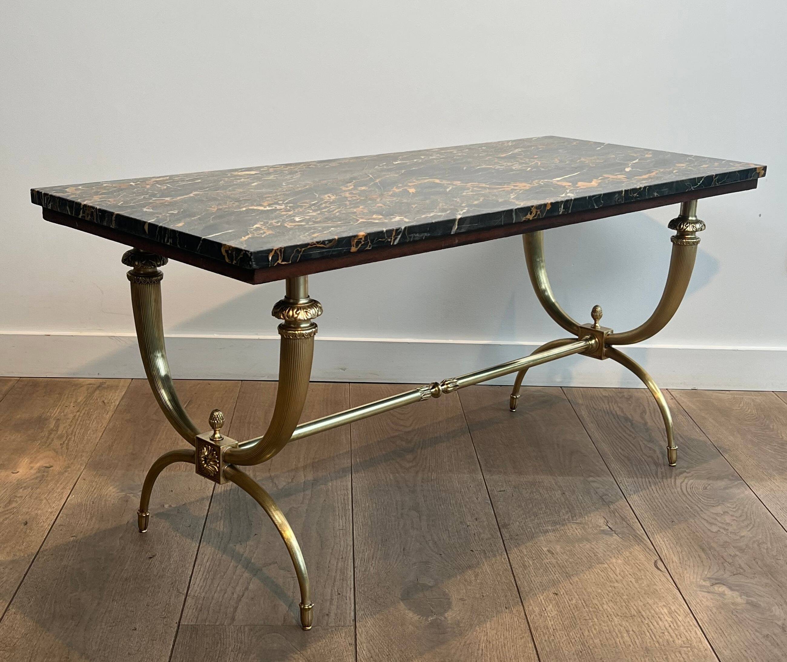 Neoclassical coffee table in brass and marble by Raymond Subes