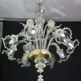 Wonderful large size Venetian chandelier, transparent and gold Murano glass