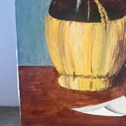 Still life with wine and painting, signed