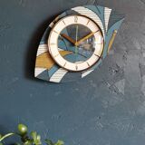 Vintage clock asymmetrical silent wall clock "Blue white ochre"