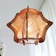 Vintage 1960s wood and straw wooden ceiling hanging lamp