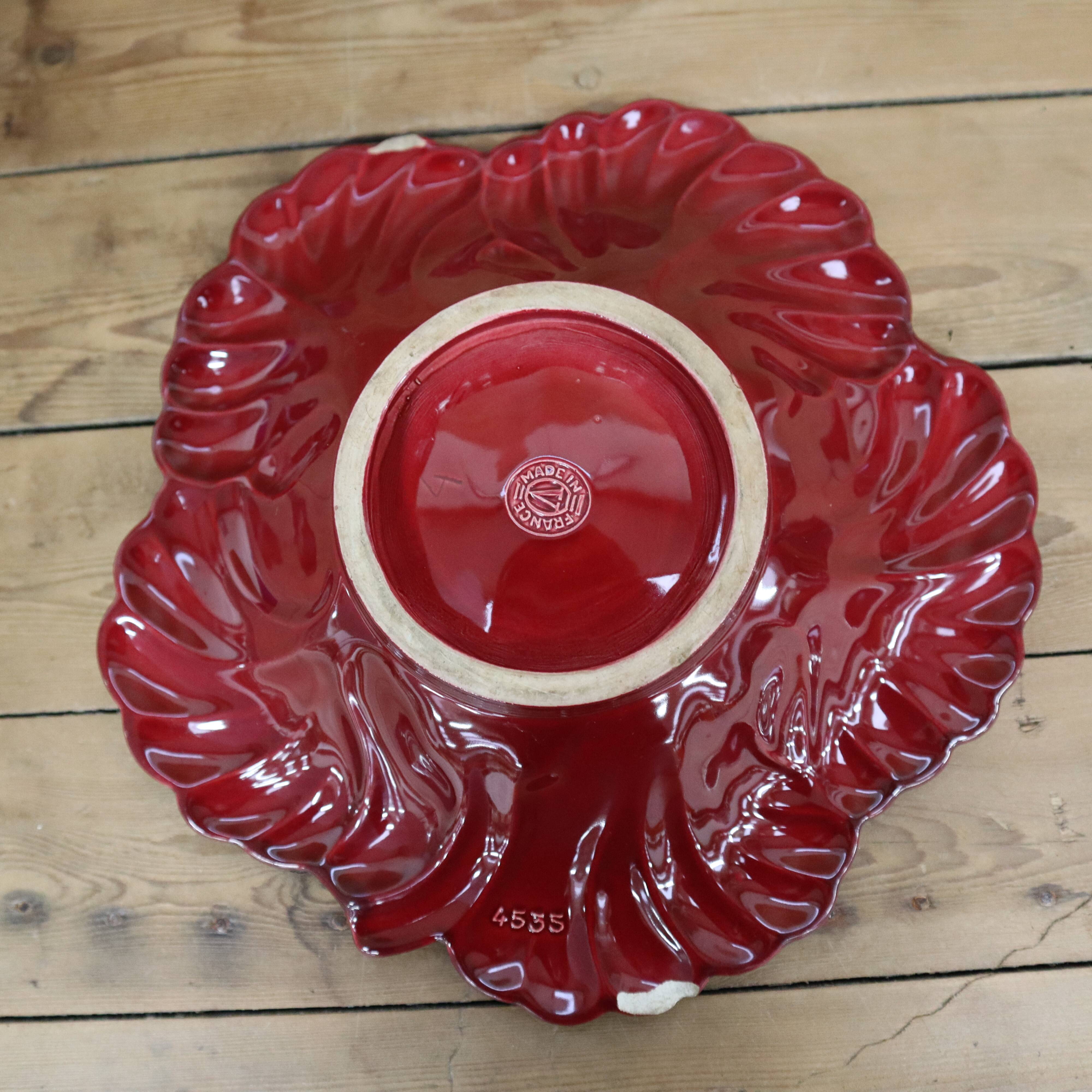 Verceram burgundy leaf salad bowl or fruit basket with gold edging