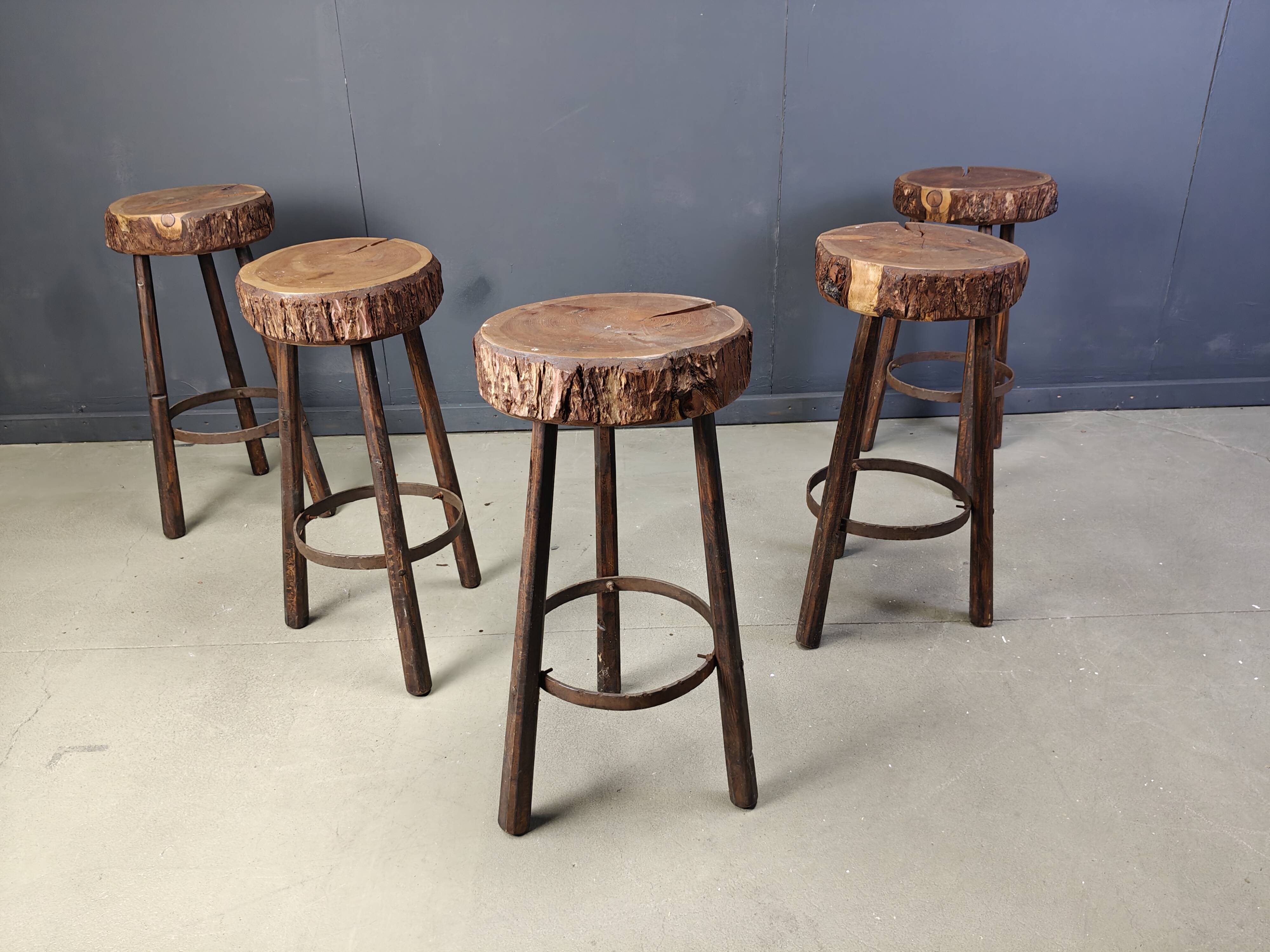 Vintage tree trunk bar stools, 1970s