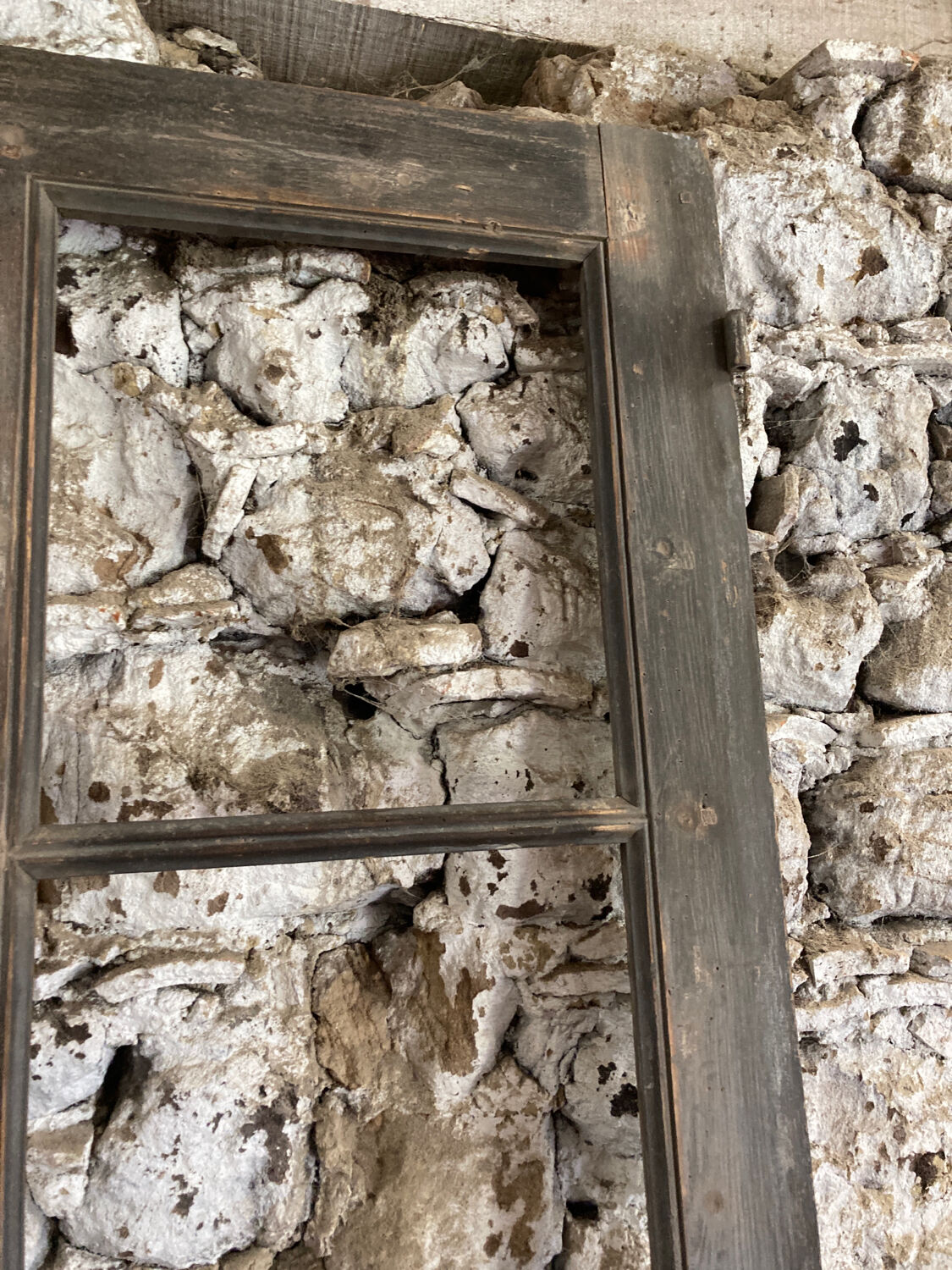 Old glazed wooden door patinated