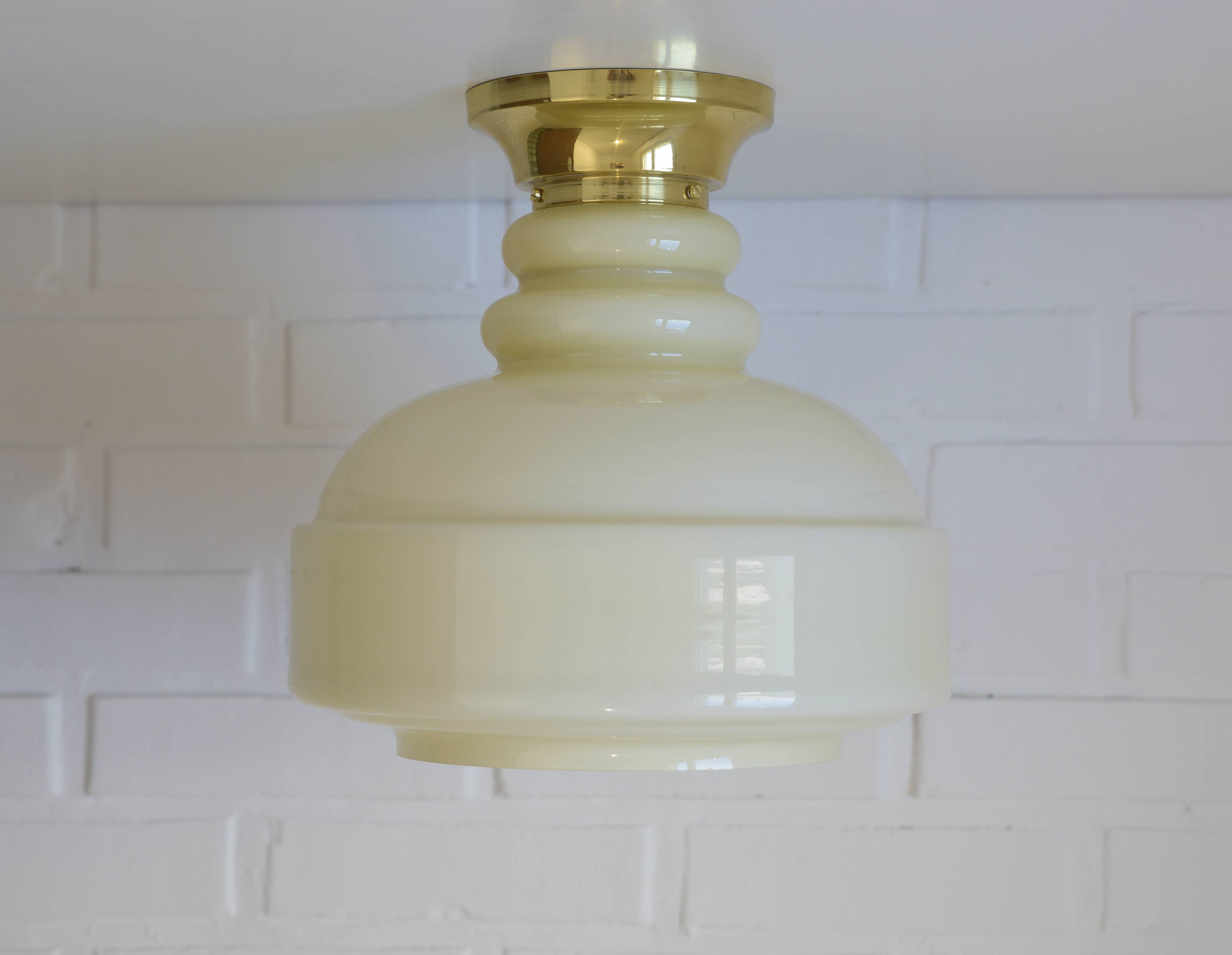 Vintage Ceiling Light Beige Glass Semi Flush Mount Lighting Redesign 1970's