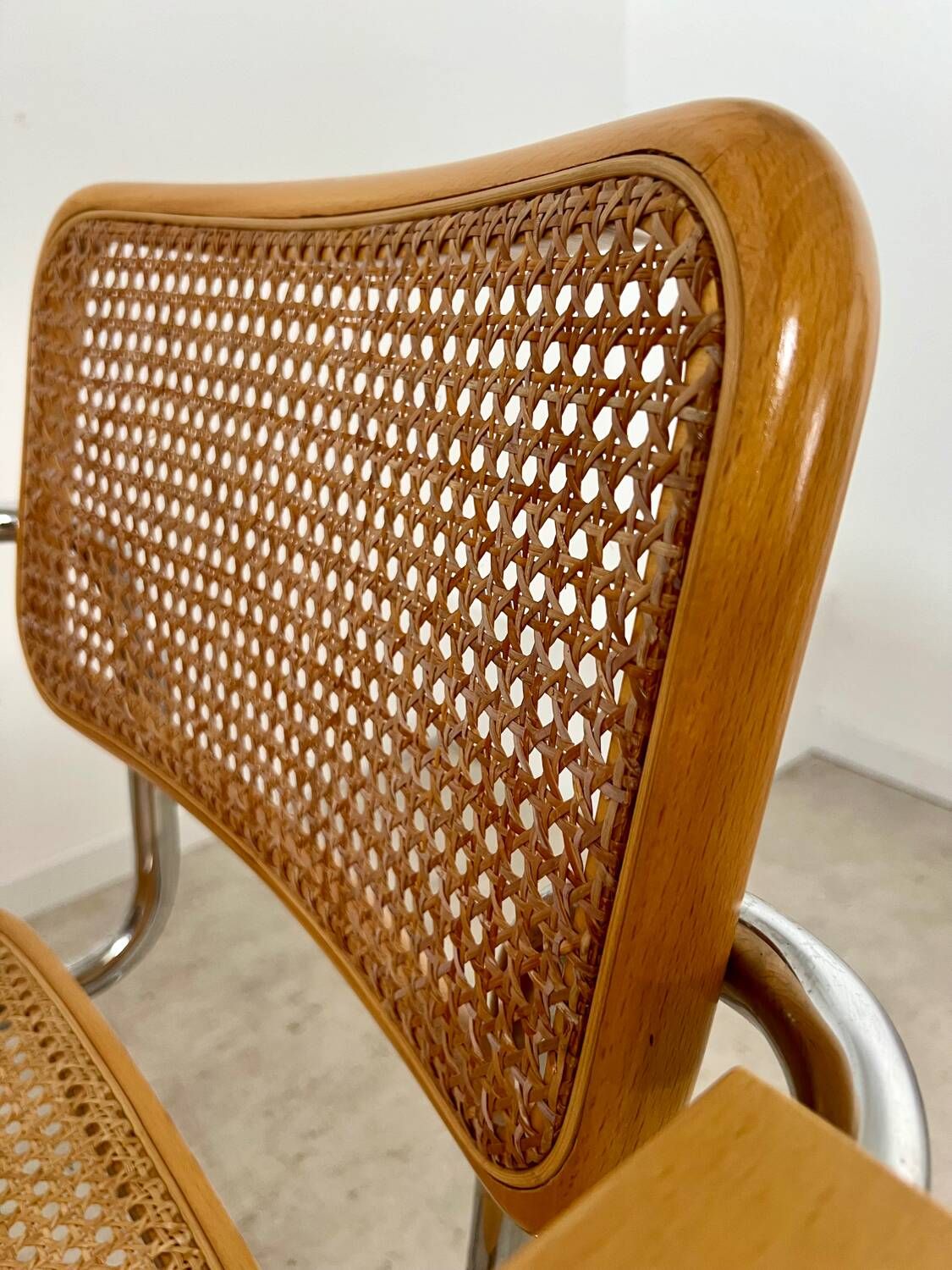 Lot 2 vintage Cesca B64 armchairs design Marcel Breuer 1970 Made in Italy light wood