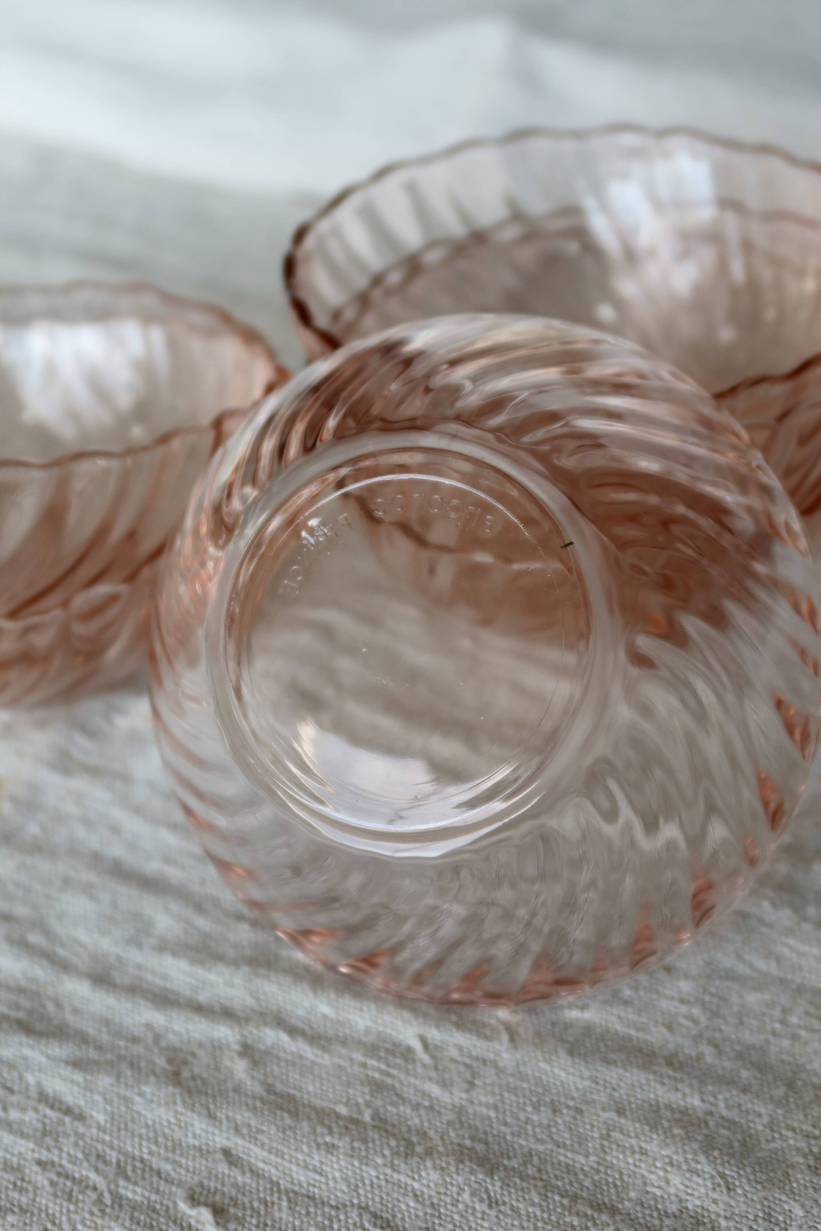 6 vintage Arcoroc Rosaline bowls in pink glass