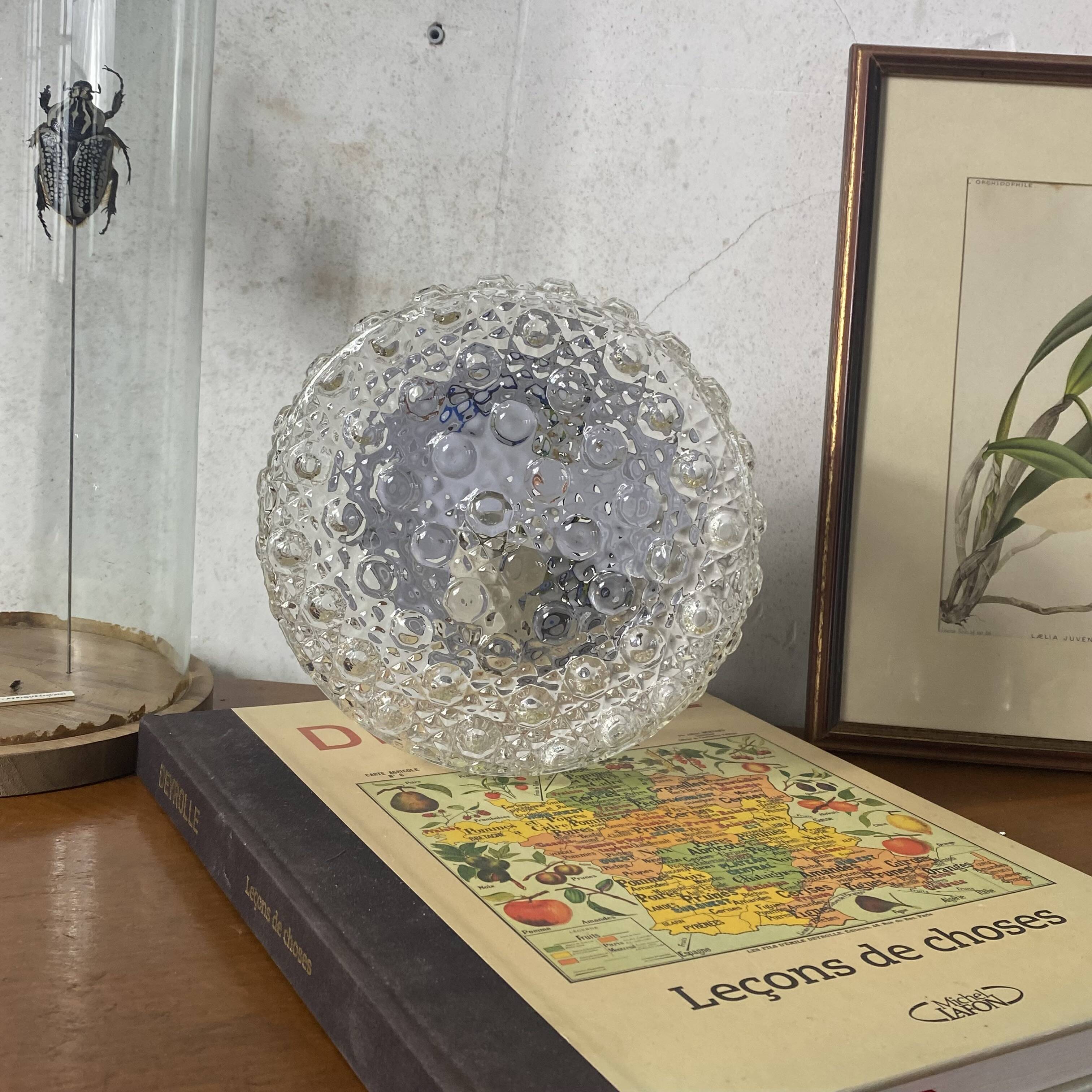 Wall-mounted ceiling light transparent glass vintage 1970s fixture