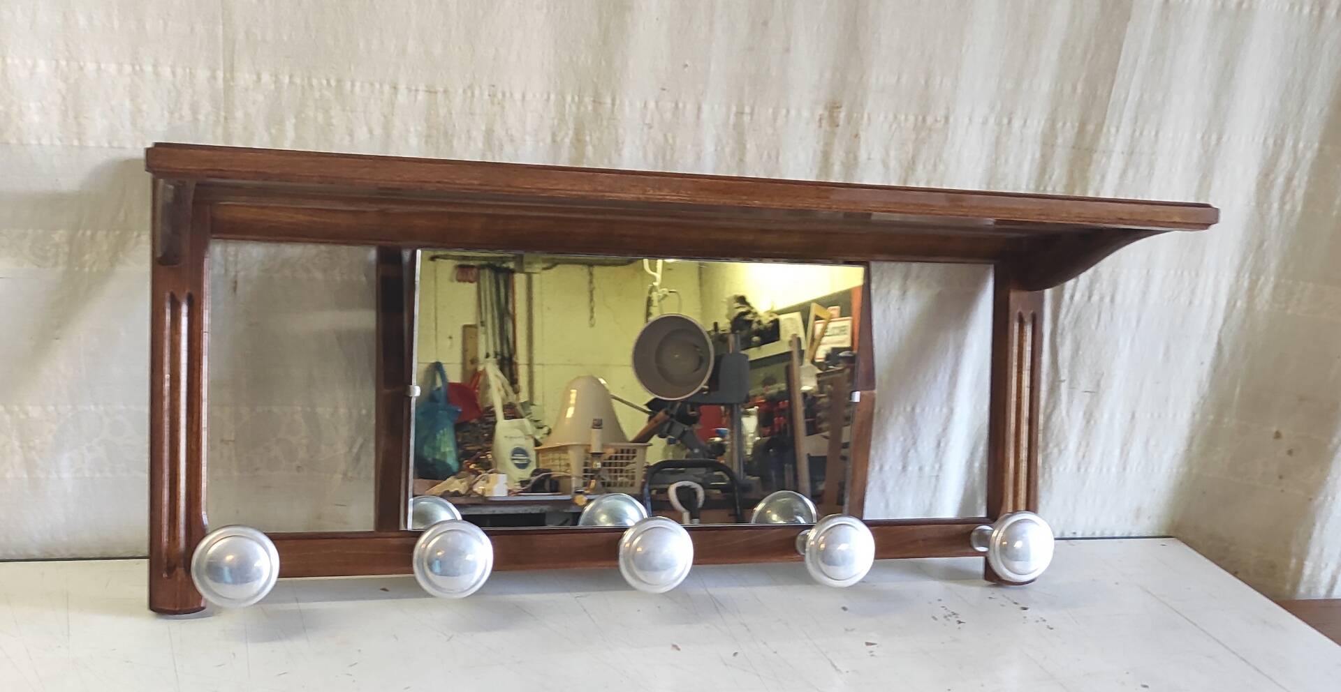 Solid wood and chrome metal coat rack - mid 20th century.