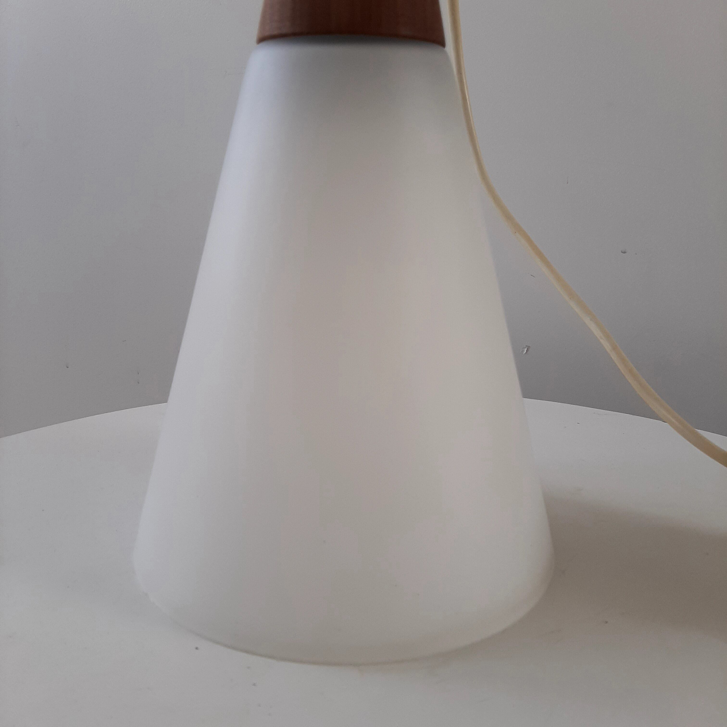 Suspension lamp Louis Kalff 60s teak and opaline