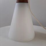 Suspension lamp Louis Kalff 60s teak and opaline