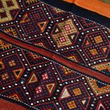 Navy Blue Orange Square Antique Kilim Rug, 128x128Cm