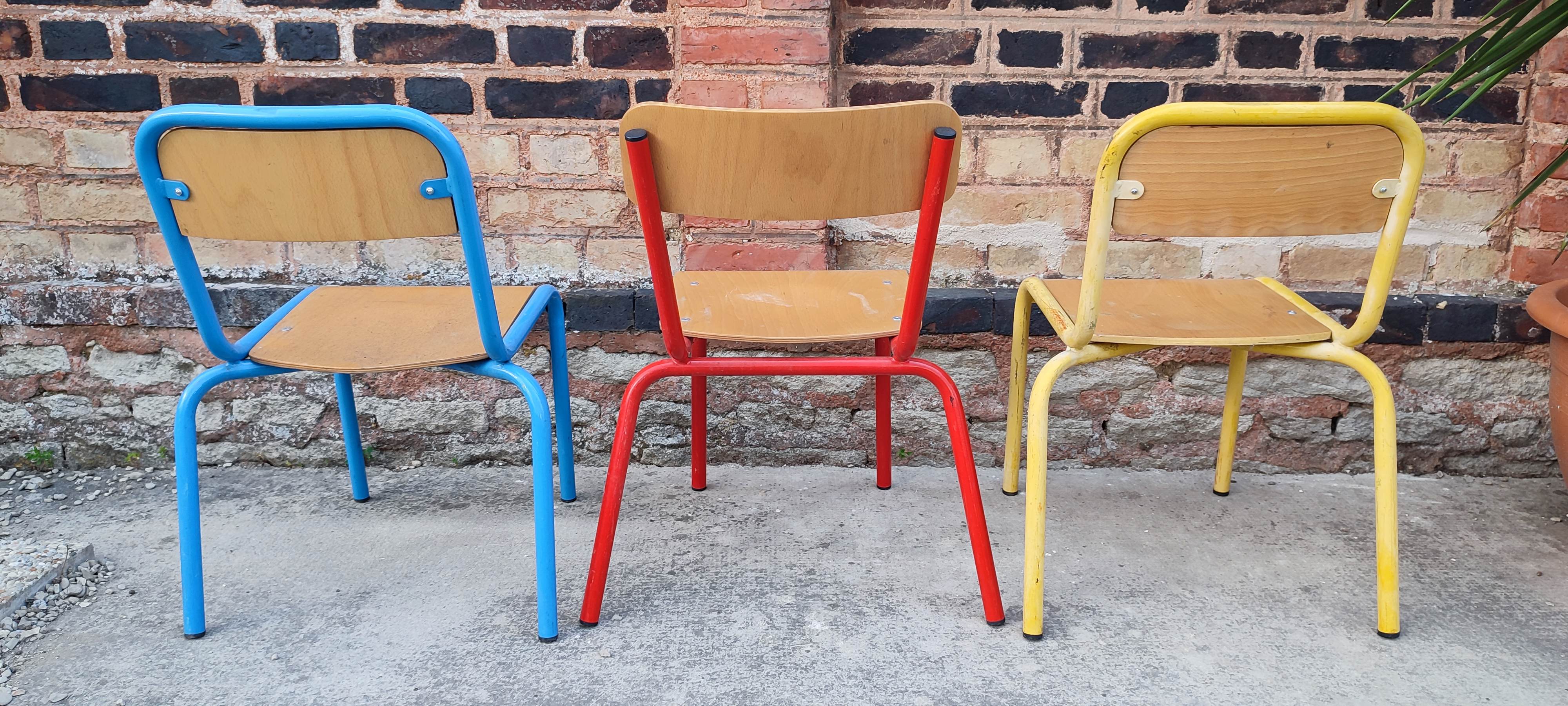 Set of three vintage children's school chairs