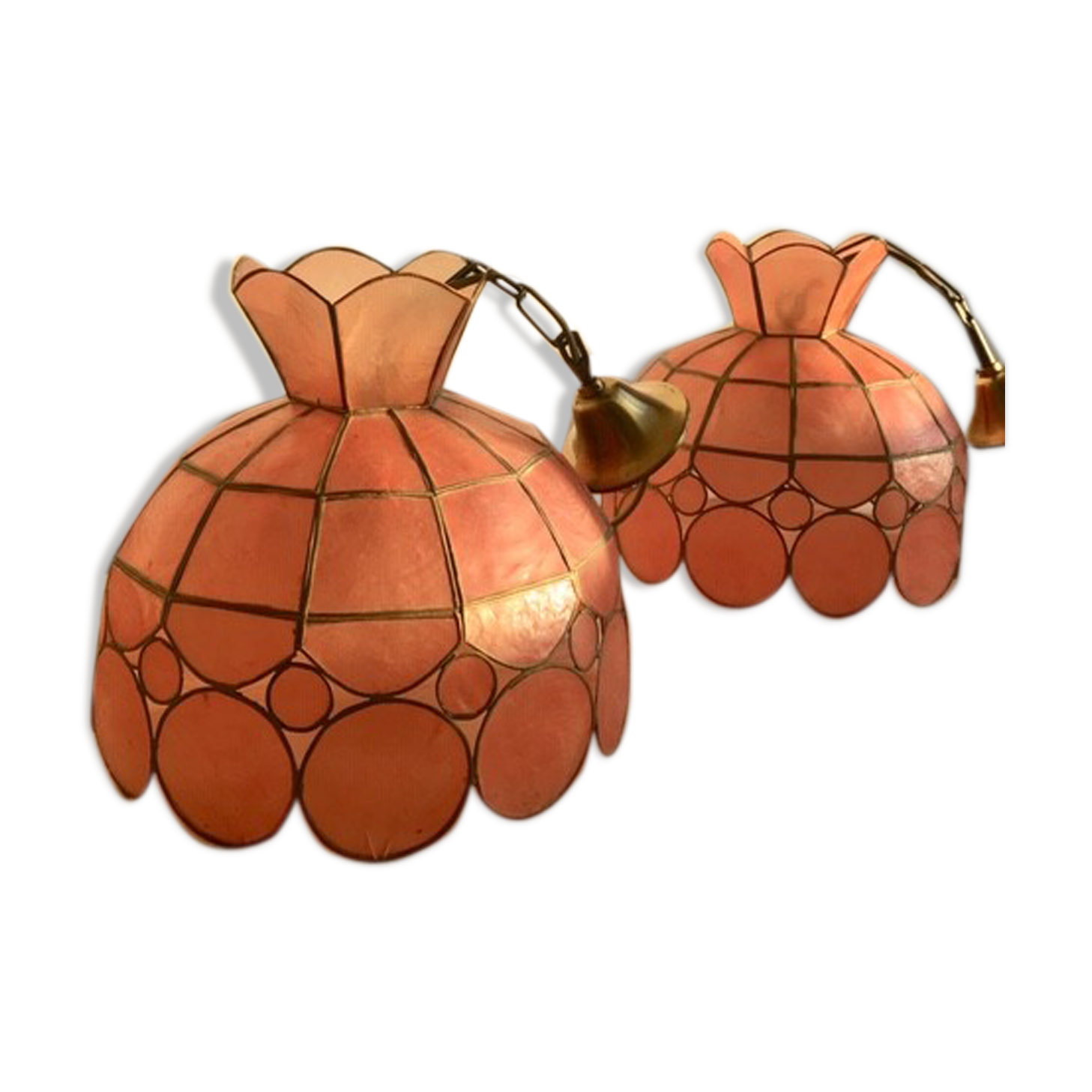 Pair of mother-of-pearl and brass suspensions