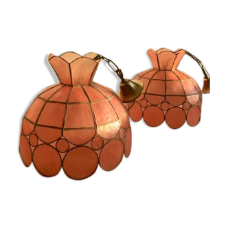 Pair of mother-of-pearl and brass suspensions