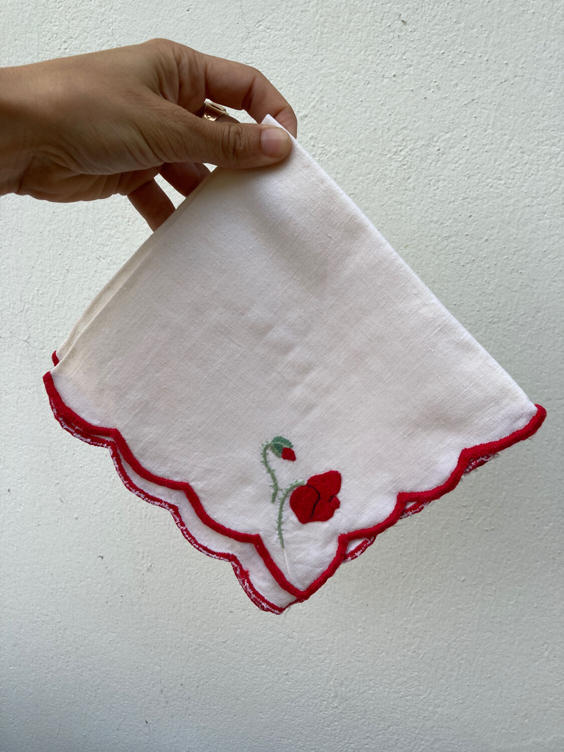 12 antique hand-embroidered linen napkins