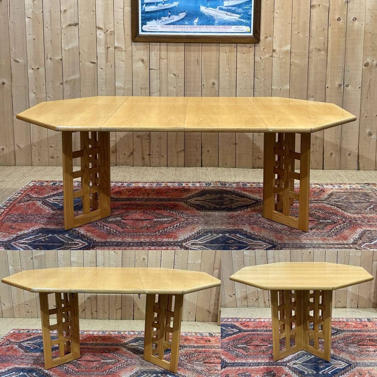Table de salle à manger anglaise en chêne des années 1970 avec 2 allonges