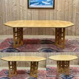 1970s English oak dining table with 2 extensions