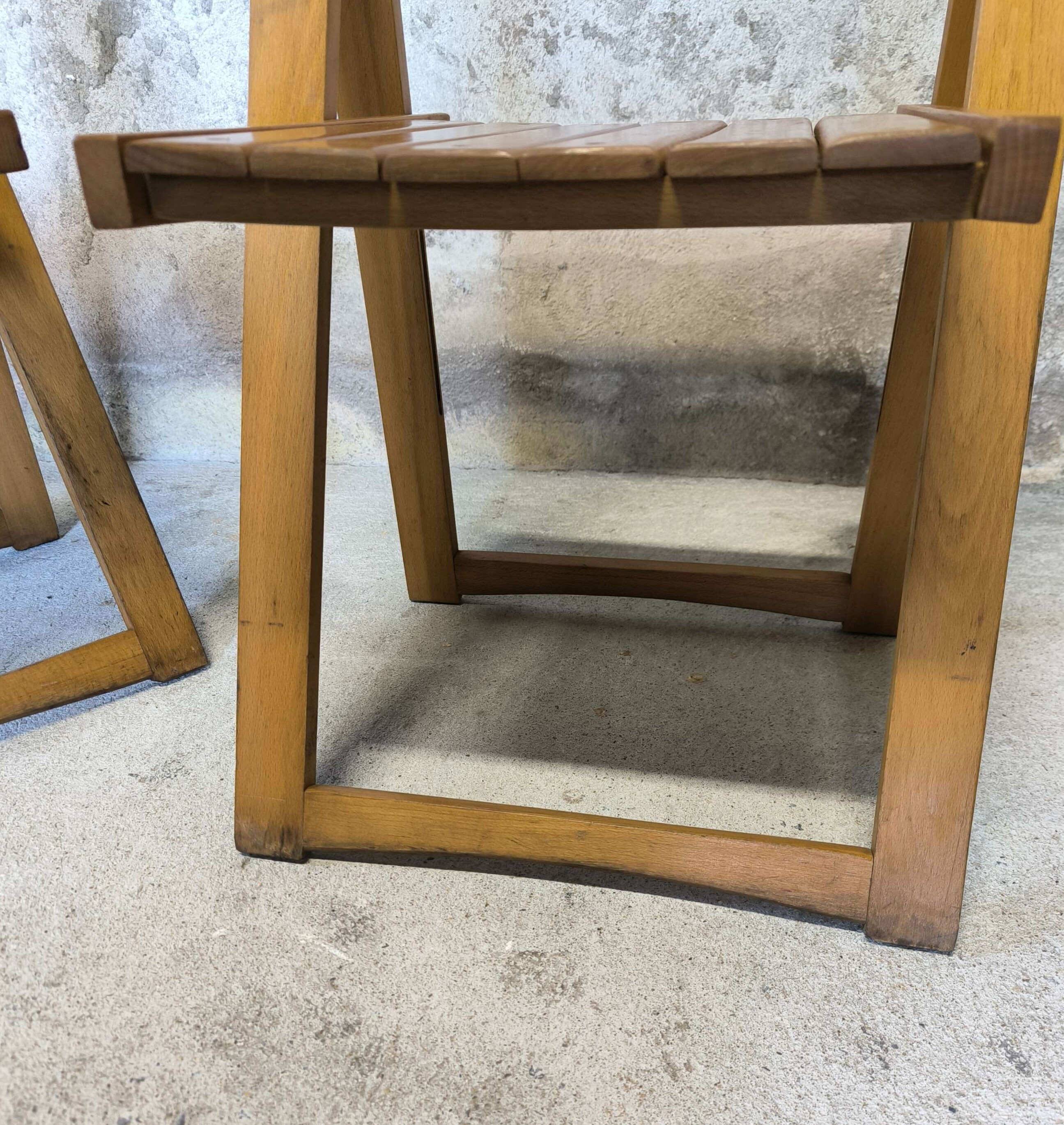 Pair of vintage folding wooden chairs by Aldo Jacober