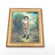 Tableau, huile sur panneau encadrée, portrait enfant au jardin style anglais, XIXe