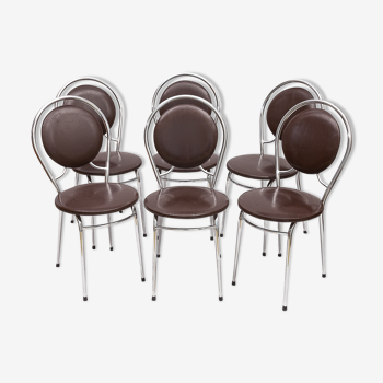 6 chairs Soudexvinyl chocolate, vintage 1970