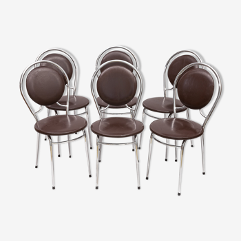 6 chaises Soudexvinyl chocolat, vintage 1970