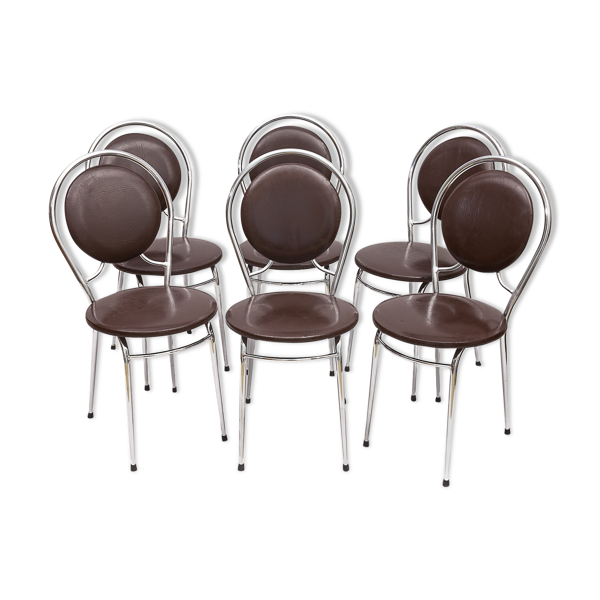 6 chaises Soudexvinyl chocolat, vintage 1970 — Beyit