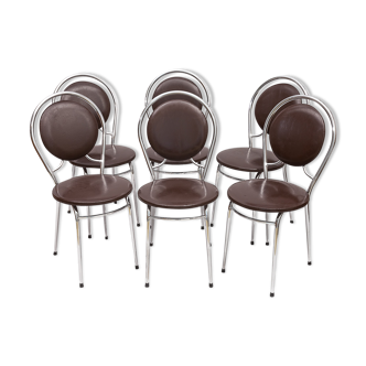 6 chairs Soudexvinyl chocolate, vintage 1970